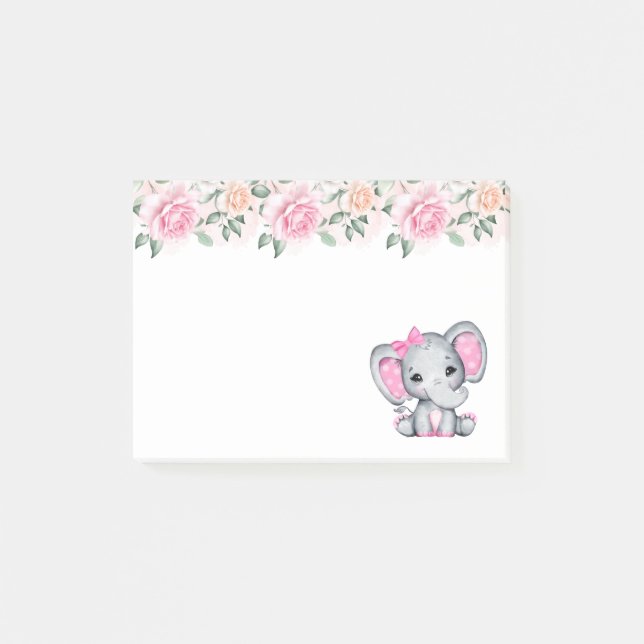 Cute Pink Baby Elephant with Polka Dot Ears Post-it Notes (Front)