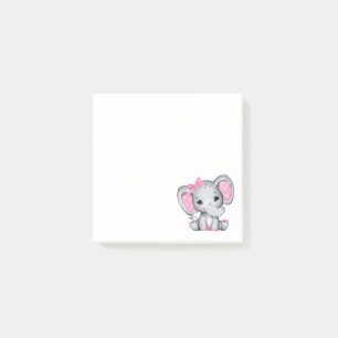 Cute Pink Baby Elephant with Polka Dot Ears Post-it Notes
