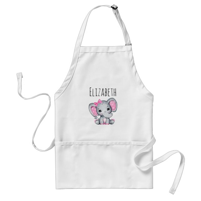 Cute Pink Baby Elephant with Polka Dot Ears Standard Apron (Front)