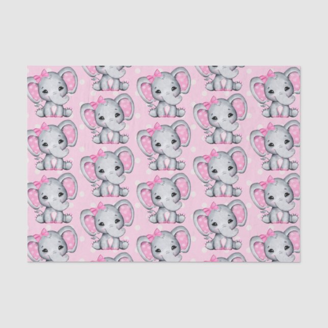 Cute Pink Baby Elephant with Polka Dot Ears Tissue Paper (Front)