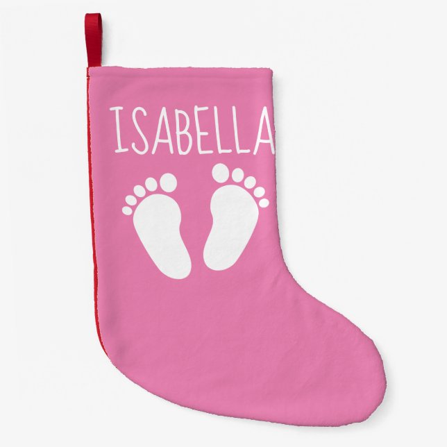 Cute pink baby feet fleece 1st Christmas stocking (Front)