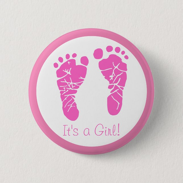 Cute Pink Baby Footprints Its a Girl Baby Shower 2 Inch Round Button (Front)
