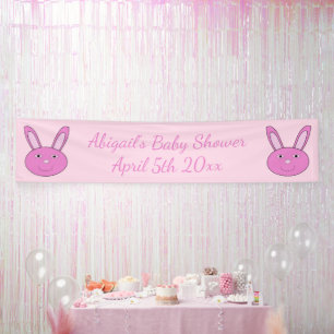 Cute Pink Baby Girl Bunny Face Spring Easter Banner