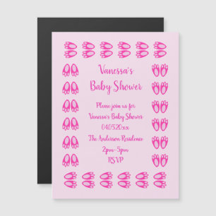 Cute Pink Baby Girl Bunny Feet Easter Baby Shower Magnetic Invitation