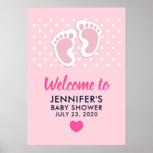 Cute Pink baby Girl Footprints Baby Shower Poster