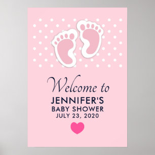 Cute Pink baby Girl Footprints Baby Shower Poster