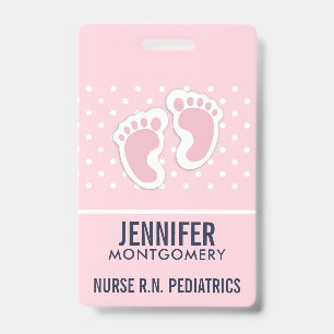 Cute Pink Baby Girl Footprints Badge