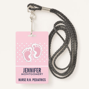 Cute Pink Baby Girl Footprints Badge