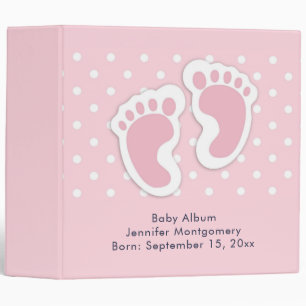 Cute Pink Baby Girl Footprints Binder