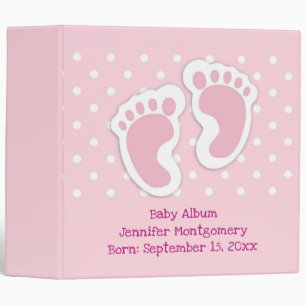 Cute Pink Baby Girl Footprints Binder