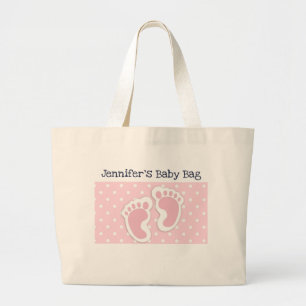 Cute Pink baby Girl Footprints Large Tote Bag