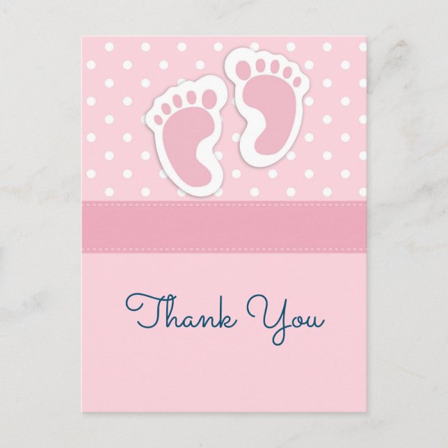 Cute Pink baby Girl Footprints Thank You Postcard (Front)
