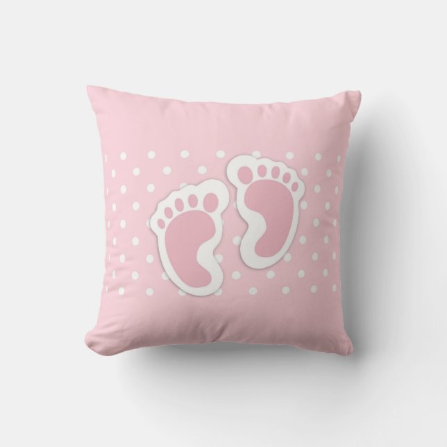 Cute Pink baby Girl Footprints Throw Pillow (Front)