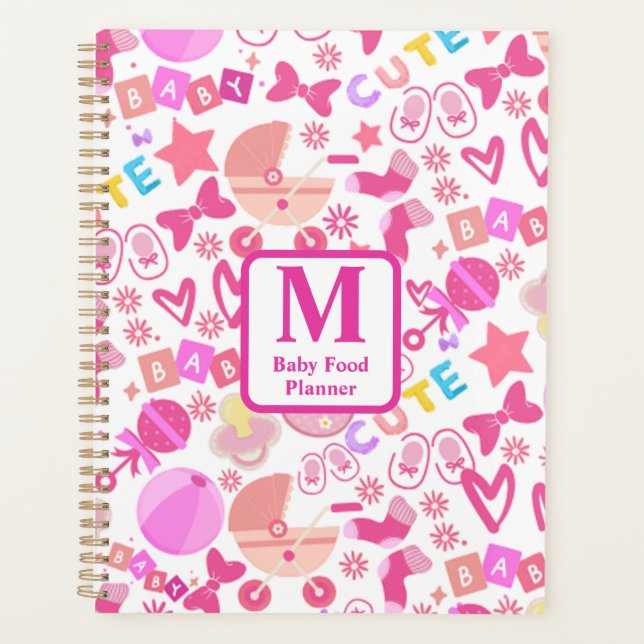 Cute Pink Baby Girl Nursery Pattern personalized Planner (Front)