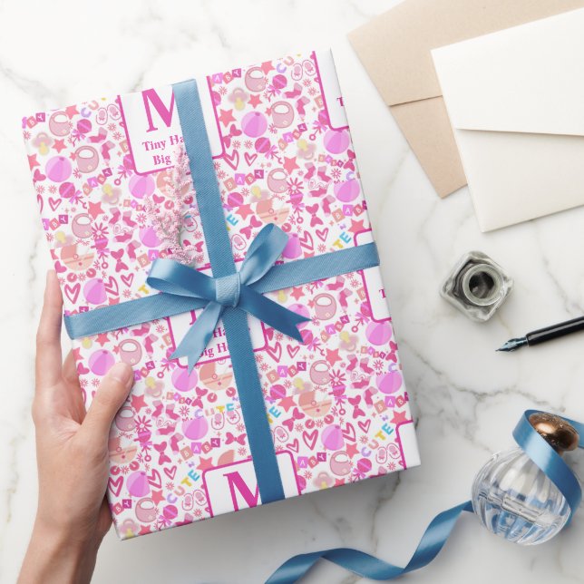 Cute Pink Baby Girl Nursery Pattern personalized Wrapping Paper (Gifting)