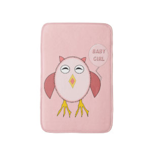 Cute Pink Baby Girl Owl Bath Mat