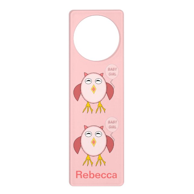 Cute Pink Baby Girl Owl Custom Door Hanger (Front)