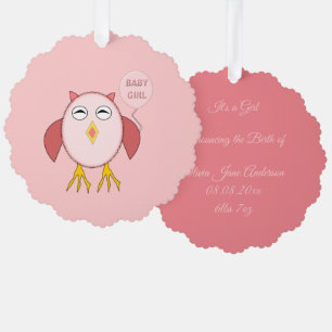 Cute Pink Baby Girl Owl Custom Ornament Card