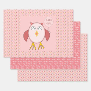 Cute Pink Baby Girl Owl Custom Wrapping Paper Sheet