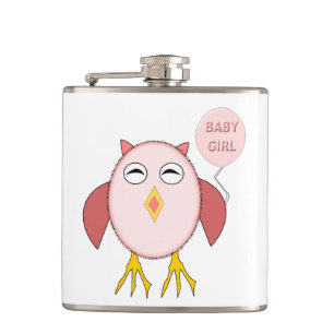 Cute Pink Baby Girl Owl Flask