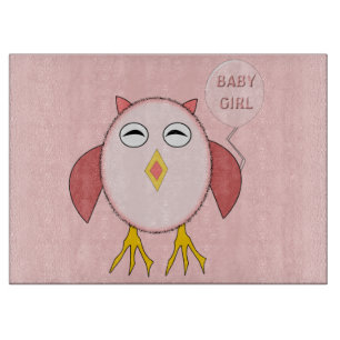 Cute Pink Baby Girl Owl Glass Cutting Board