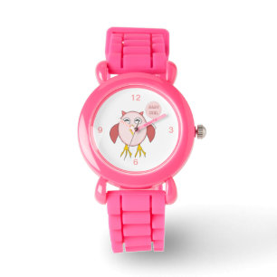 Cute Pink Baby Girl Owl Glitter Watch