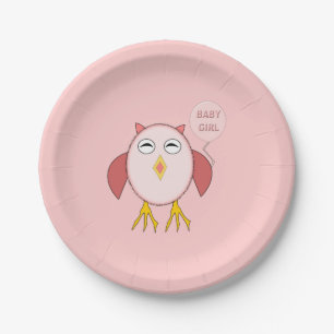 Cute Pink Baby Girl Owl Paper Party Plates