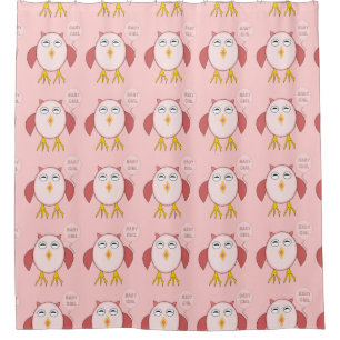 Cute Pink Baby Girl Owl Shower Curtain