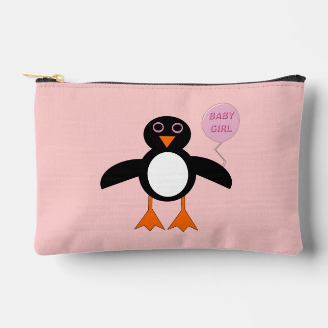 Cute Pink Baby Girl Penguin Accessory Pouch (Front)