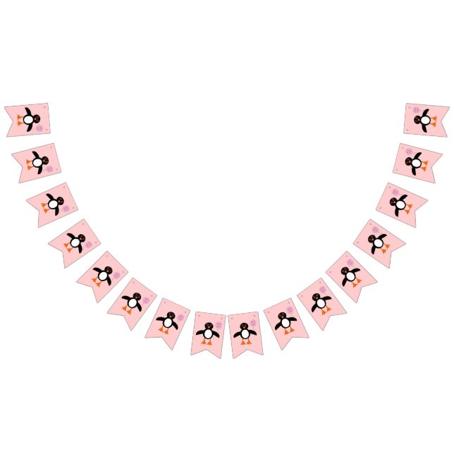 Cute Pink Baby Girl Penguin Bunting Flags (All)