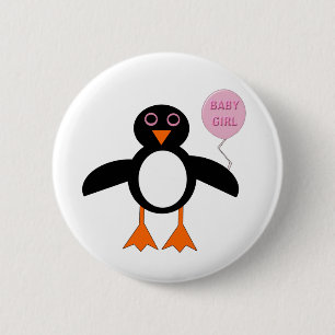Cute Pink Baby Girl Penguin Button
