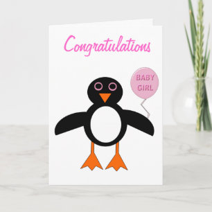 Cute Pink Baby Girl Penguin Custom Card
