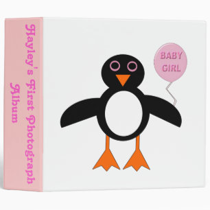 Cute Pink Baby Girl Penguin Custom Photo album Binder