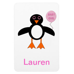 Cute Pink Baby Girl Penguin Customizable Magnet