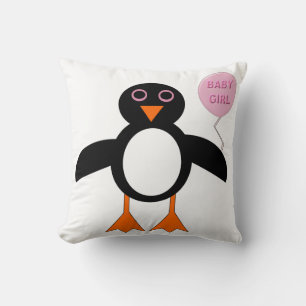 Cute Pink Baby Girl Penguin Pillow