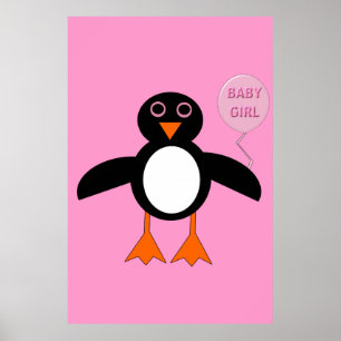 Cute Pink Baby Girl Penguin Poster