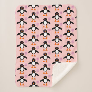 Cute Pink Baby Girl Penguin Sherpa Blanket