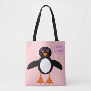 Cute Pink Baby Girl Penguin Tote Bag