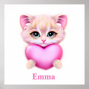 Cute Pink Baby Kitten Poster