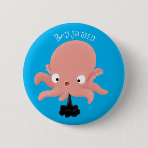 Cute pink baby octopus cartoon humour 2 inch round button