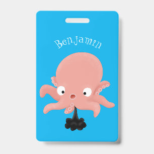 Cute pink baby octopus cartoon humour badge