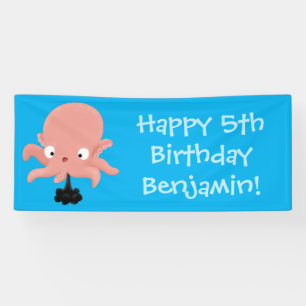 Cute pink baby octopus cartoon humour banner