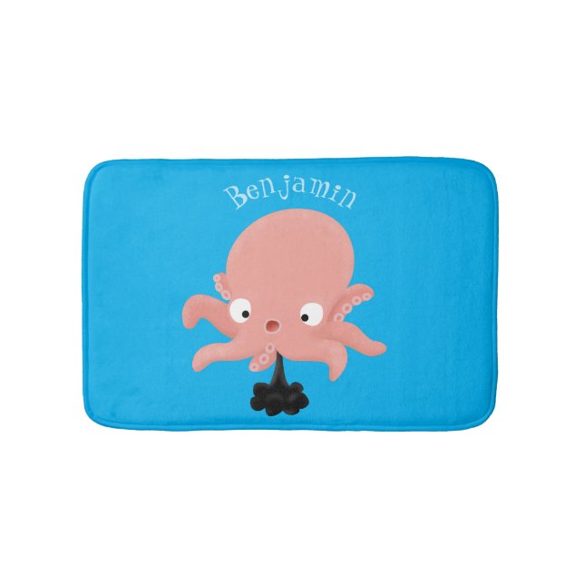 Cute pink baby octopus cartoon humour bath mat (Front)