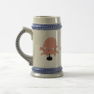 Cute pink baby octopus cartoon humour beer stein