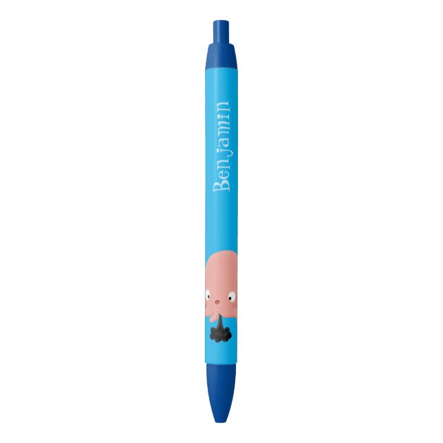 Cute pink baby octopus cartoon humour black ink pen (Front Vertical)