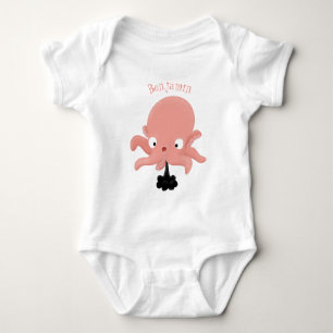 Cute pink baby octopus cartoon humour bodysuit