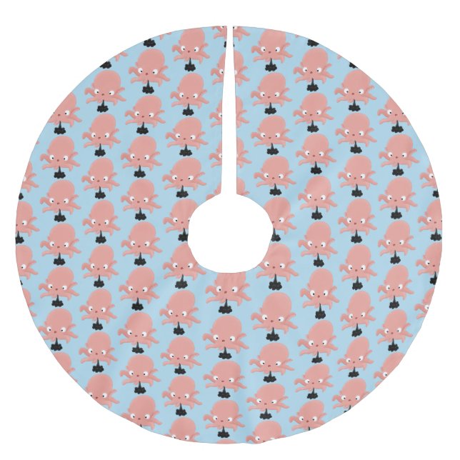 Cute pink baby octopus cartoon humour brushed polyester tree skirt (Front)
