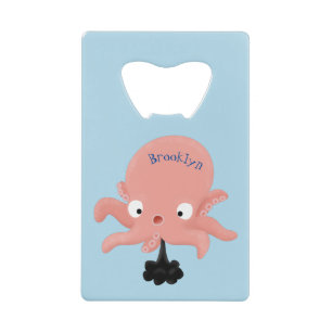 Cute pink baby octopus cartoon humour credit card bottle opener