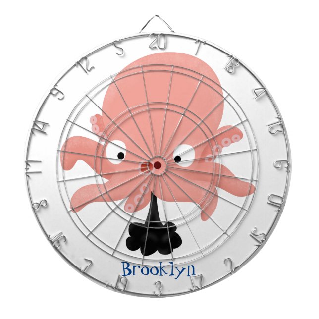 Cute pink baby octopus cartoon humour dartboard (Front)