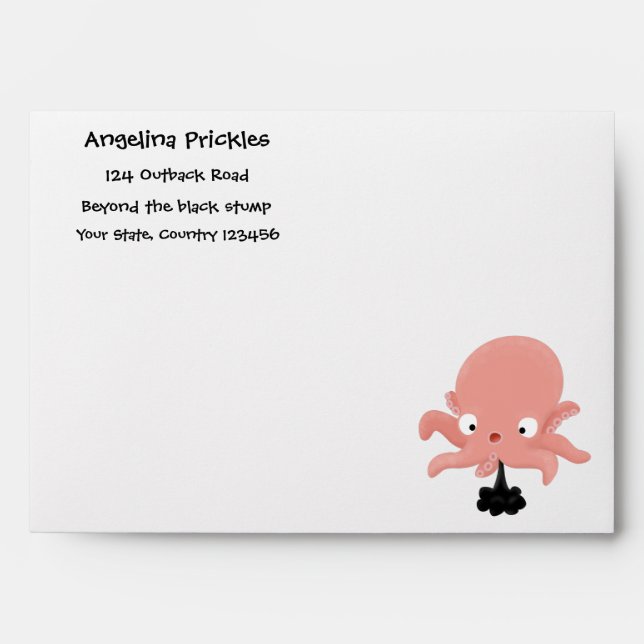 Cute pink baby octopus cartoon humour envelope (Front)